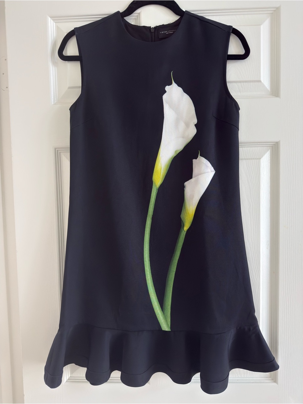 Victoria Beckham for Target Black Floral Calla Lily Sleeveless Ruffle Dress